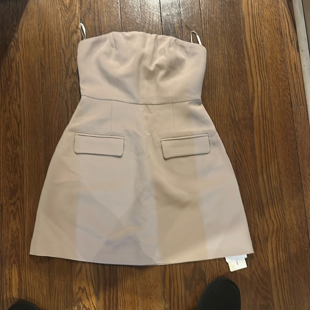 Strapless beige mini dress